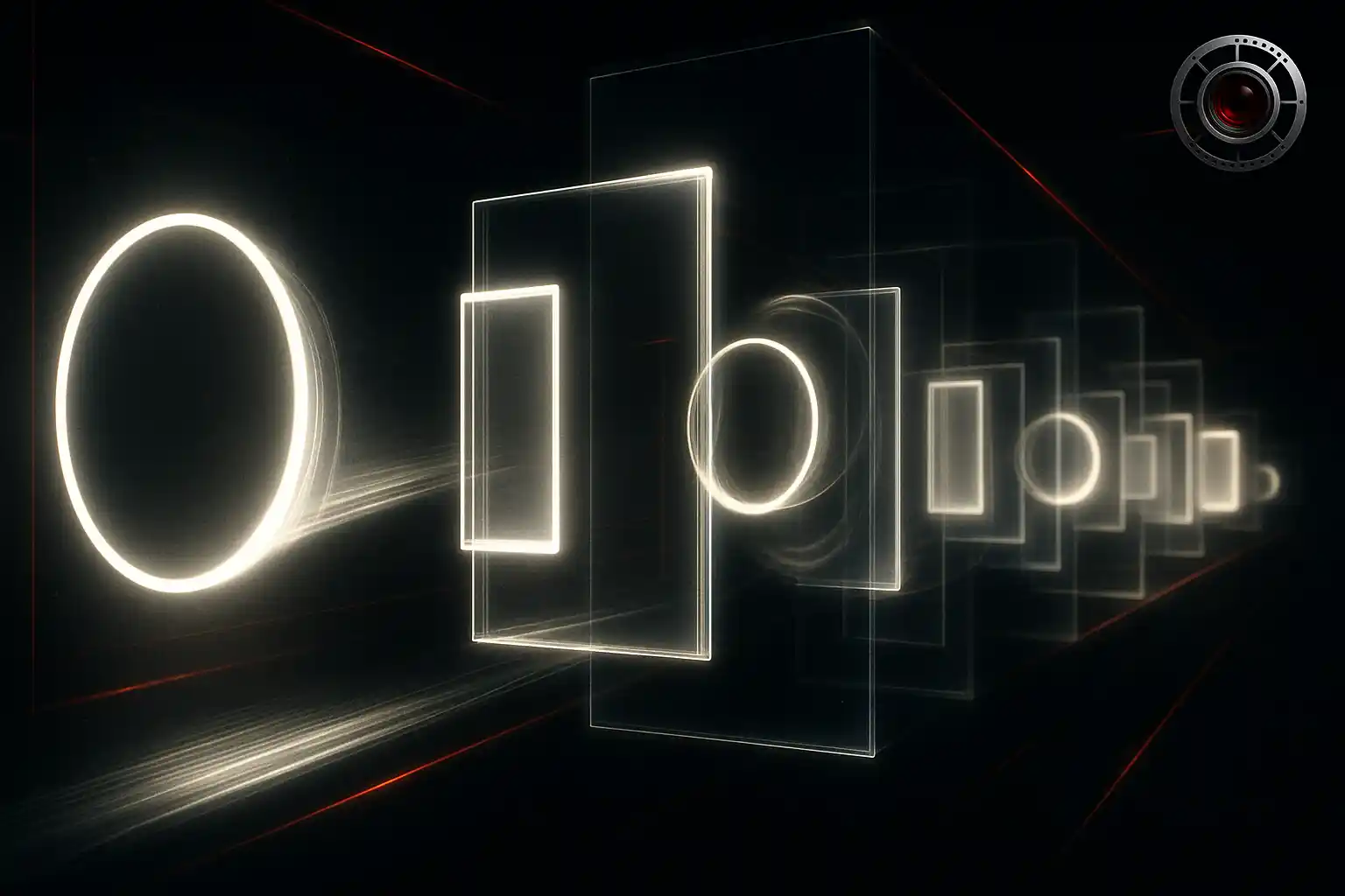 نمایی انتزاعی از پدیده فی، با اشکال هندسی درخشان که حرکت توهمی را روی پس‌زمینه سیاه نشان می‌دهند.