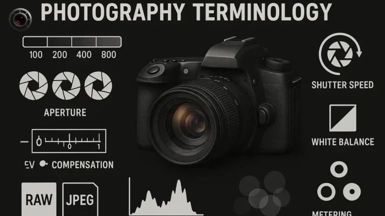 تعریف اصطلاحات عکاسی مانند دیافراگم، سرعت شاتر، ایزو