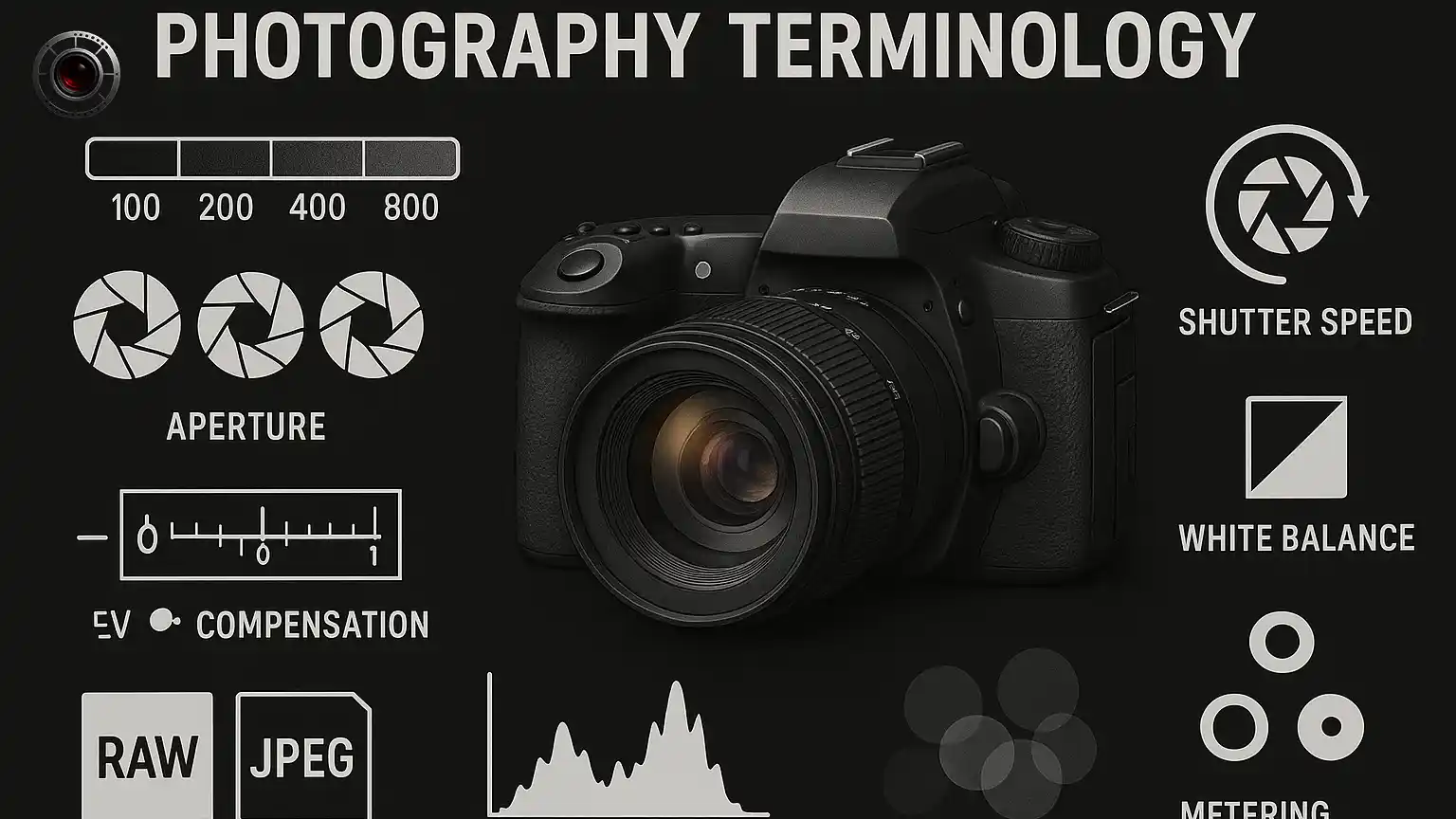 تعریف اصطلاحات عکاسی مانند دیافراگم، سرعت شاتر، ایزو