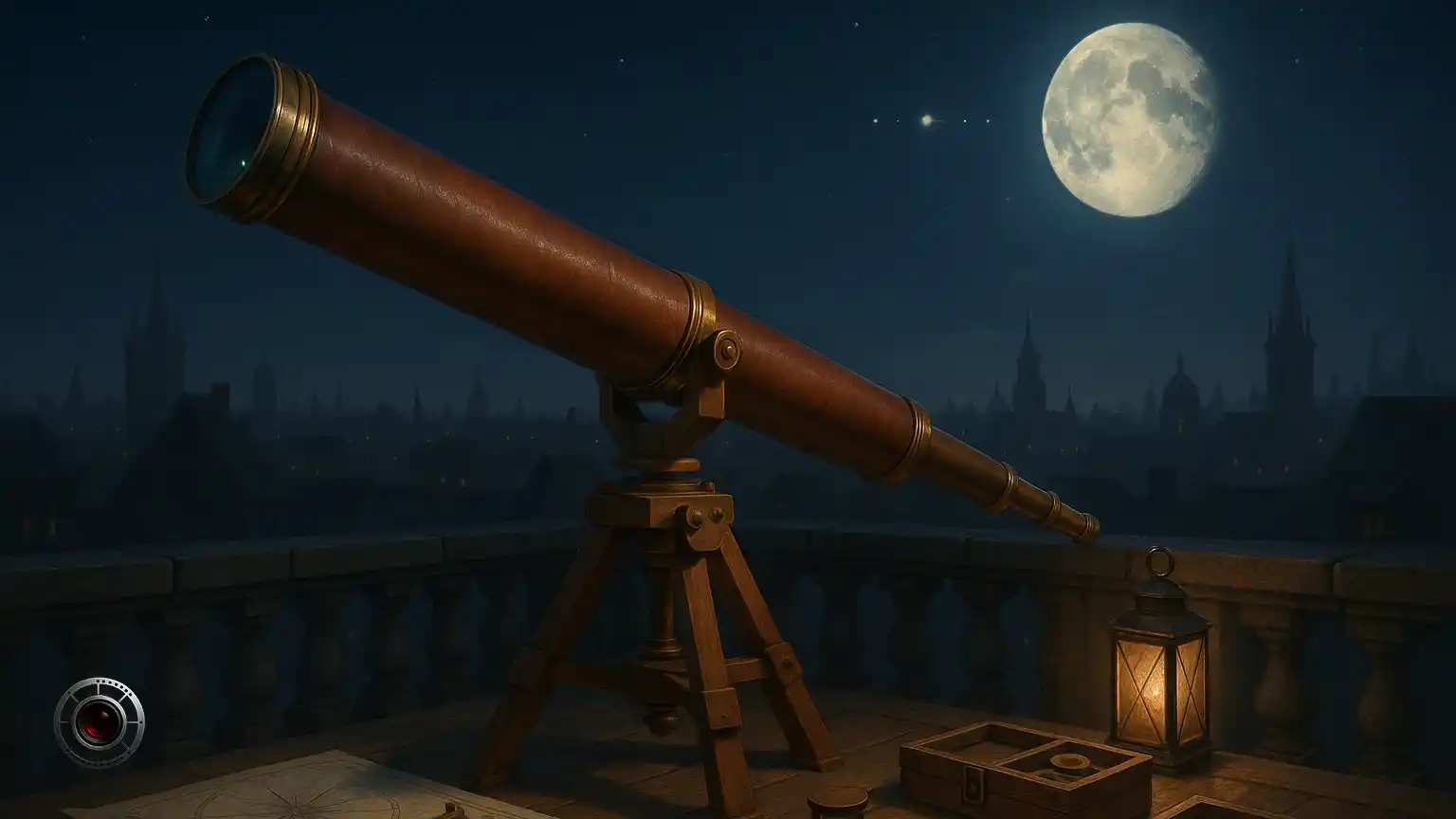 تلسکوپ شکستی گالیله ای با عدسی شیئی محدب و چشمی مقعر برای مشاهده دهانه های ماه و اقمار ژوپیتر