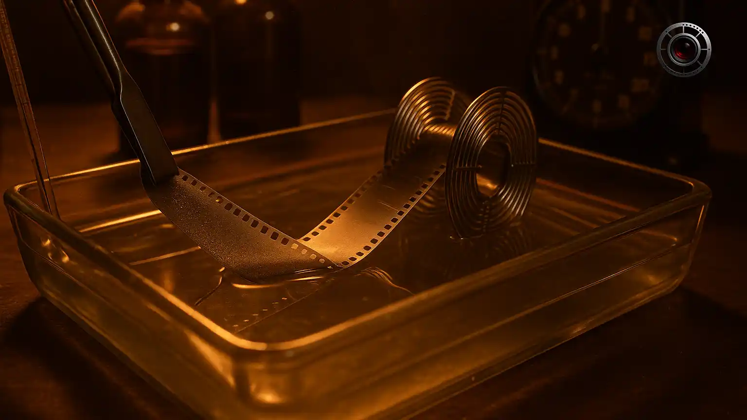 مرحله ثبوت با تیوسولفات؛ شفاف شدن پایه فیلم و باقی ماندن تصویر نقرهای پس از حل شدن بلورهای هالید نقره