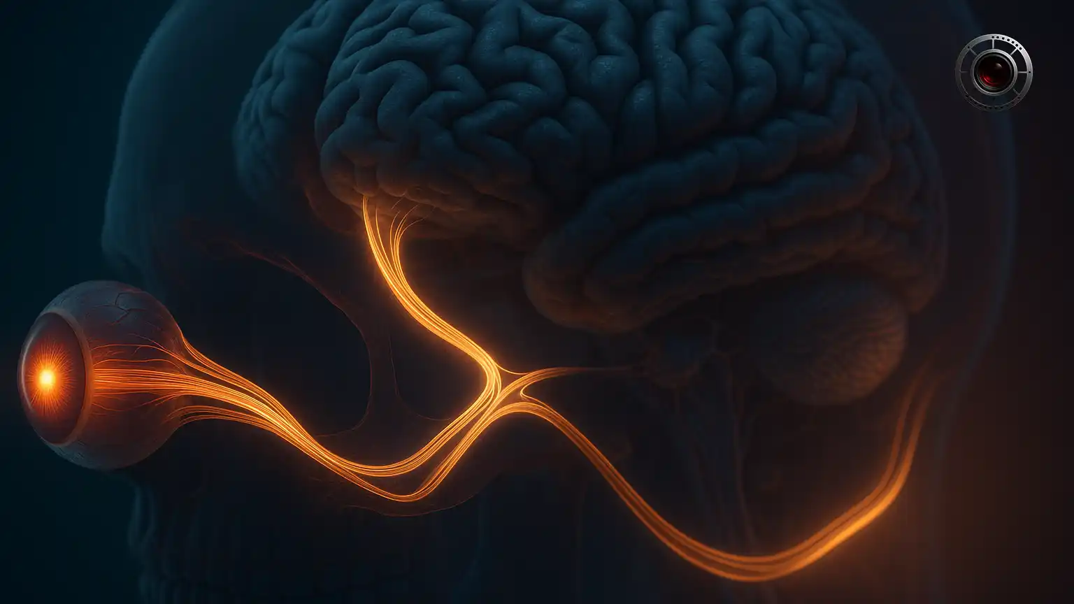 مسير بينايی از شبکيه به عصب بينایي و عبور الياف در کياسمای بينايی سپس رسيدن به هسته زانويي جانبی تالاموس و امتداد اشعه هاي بينايی تا قشر بينايي اوليه V1 در پس سر به صورت مسيرهاي نوراني پيوسته