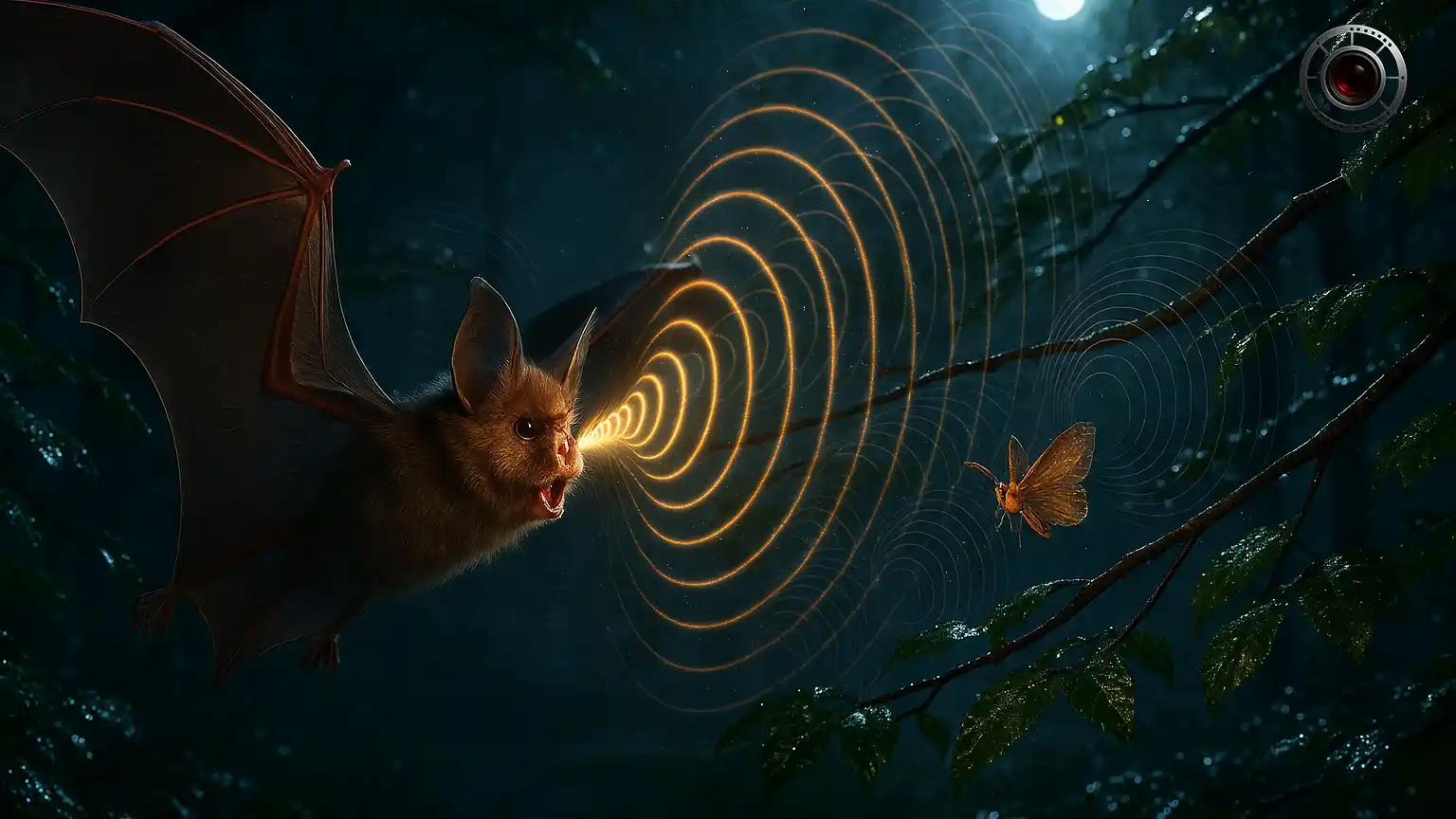 سونار در خفاش که با قابلیت پژواک یابی مسیر خود و طعمه را پیدا می کند