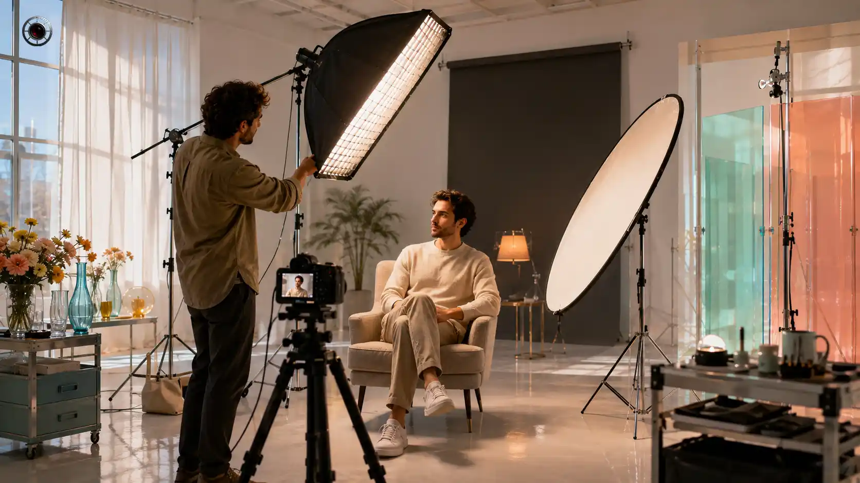 تنظیم حرفه‌ای سافت‌باکس برای کنترل زاویه، ارتفاع، فاصله، سایه‌های صورت و روشنایی پس‌زمینه