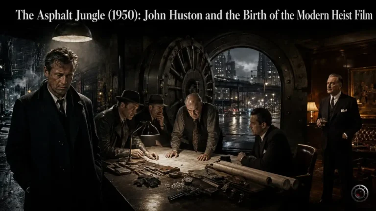 فیلم The Asphalt Jungle ساخته جان هیوستون با حضور استرلینگ هیدن و گروه سارقان در فضای نوآر شهری و طراحی یک سرقت بزرگ جواهرات